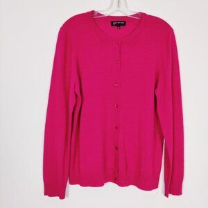 Jones New York Luxe Women's Cardigan Size XL Pink Merino Wool Barbiecore Elegant